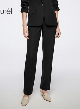 【绵羊毛】Laurel劳芮新款黑色利落直筒西裤女LWD366K00800