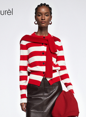 【高支羊毛料】Laurel劳芮新款红白条纹针织开衫LWD363M00700