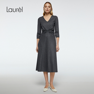 Laurel劳芮新款V领收腰七分袖连衣裙LWD363Y02300
