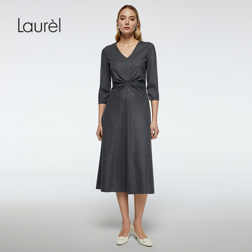 Laurel劳芮新款V领收腰七分袖连衣裙LWD363Y02300