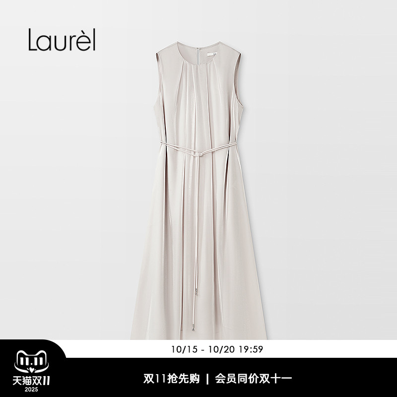 Laurel劳芮25秋新款缎面无袖系带连衣裙LWD365Y12700