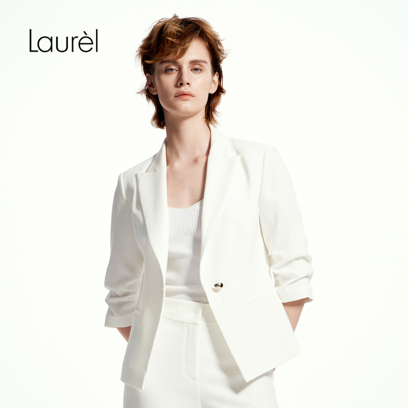 Laurel劳芮三醋酸收腰淡人西装