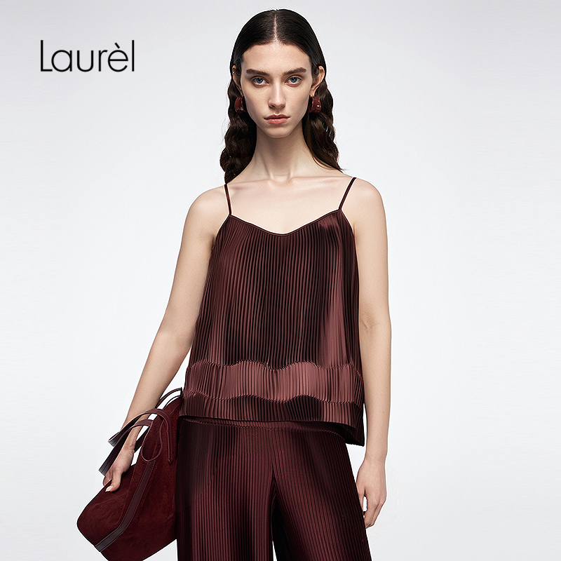 【创新双面珍珠缎】Laurel劳芮25秋新款牙签褶吊带女LWL363B00900