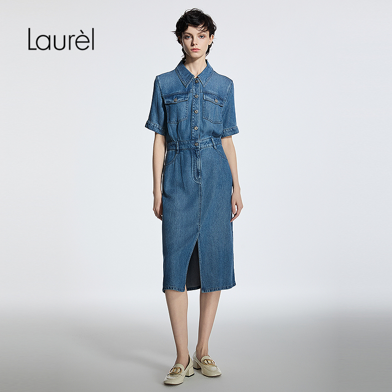 【莱赛尔纤维】Laurel劳芮25夏新款复古牛仔连衣裙女LWD351Y100DX