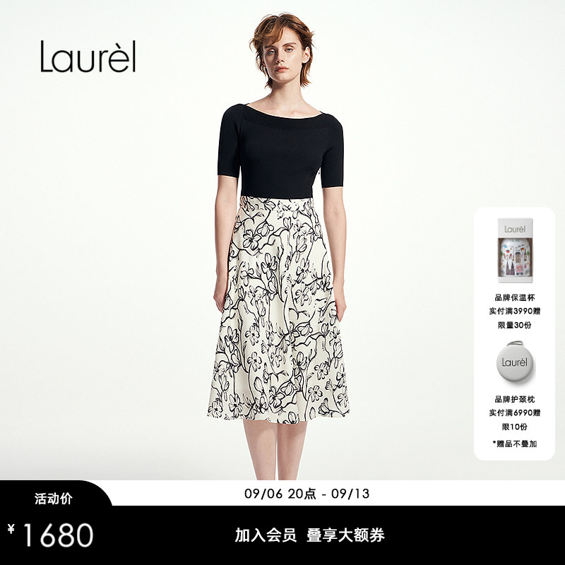 【粘纤】Laurel劳芮25春秋新款花卉拼接针织连衣裙女LWD361Y01700图片