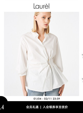 Laurel劳芮春爆款淡人褶皱设计薄款气质新疆棉衬衫女LWL335C10200