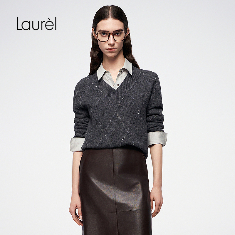【金银丝羊绒料】Laurel劳芮25秋新款格纹针织衫LWL364M03800