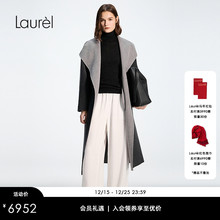 【绵羊毛】Laurel劳芮新款拼色翻领系带长款大衣LWD363D03900