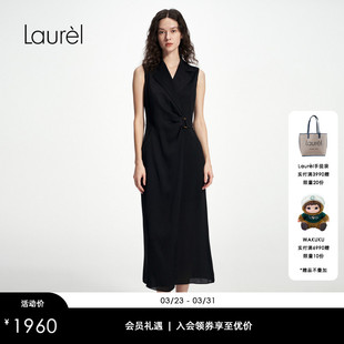 收腰压褶连衣裙女LWD346Y06900 领无袖 Laurel劳芮25春秋新款 西装