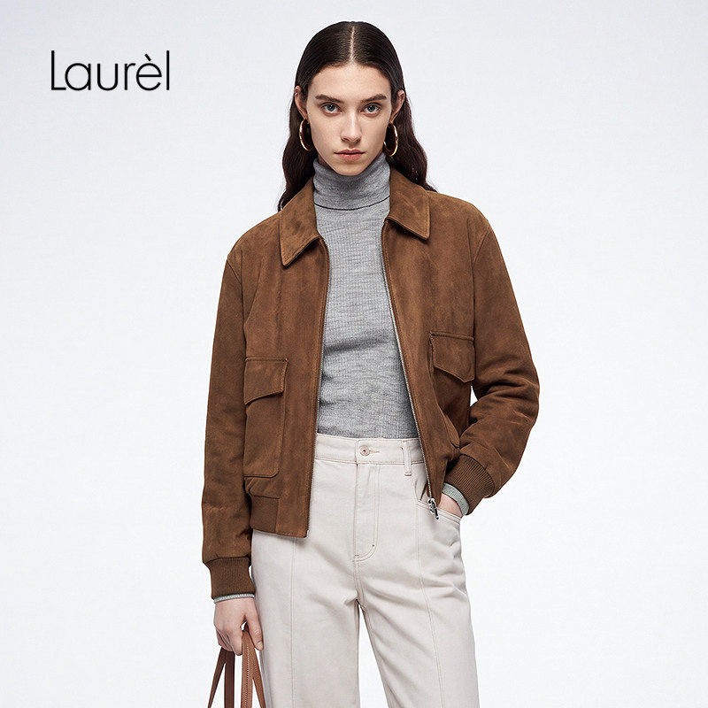 Laurel劳芮26早秋新款琥珀棕短款复古工装夹克外套LWD373W00800