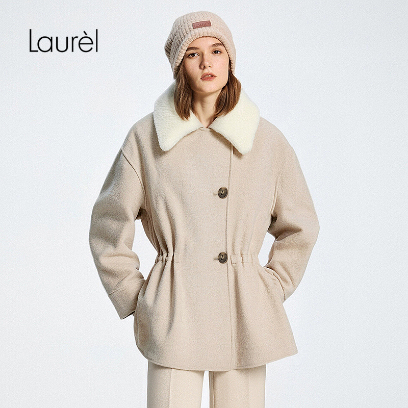 【绵羊毛】Laurel劳芮25秋新款毛领驼绒收腰短款大衣LWL355D15500