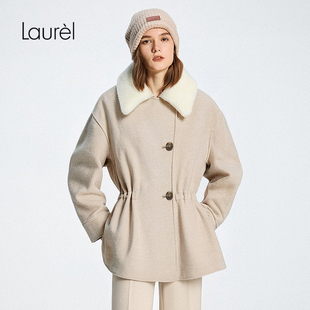 毛领驼绒收腰短款 Laurel劳芮新款 大衣LWL355D15500 绵羊毛
