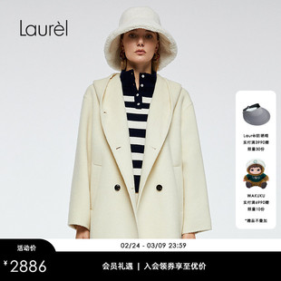 【绵羊毛】Laurel劳芮新款连帽双排扣中长款大衣LWD363D01000