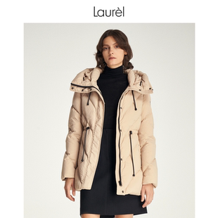 浅卡其抽绳收腰羽绒服女LWD343L00300 Laurel劳芮新款 白鹅绒