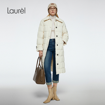 【白鹅绒】Laurel劳芮25秋新款单排扣方格长款羽绒服LWD364L03200
