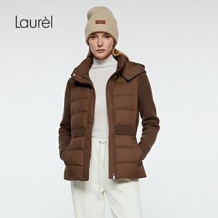 针织拼接排骨羽绒服LWD344L01700 Laurel劳芮新款 白鹅绒