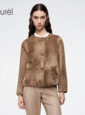 【咖栗羊皮革】Laurel劳芮新款Lacon圆领短外套LWL364R00700
