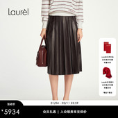 Laurel劳芮新款 羊皮革 miu系立体散摆百褶裙女LWL353X02900