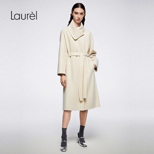 大翻领系带收腰大衣LWD364D04700 Laurel劳芮25秋新款 绵羊毛