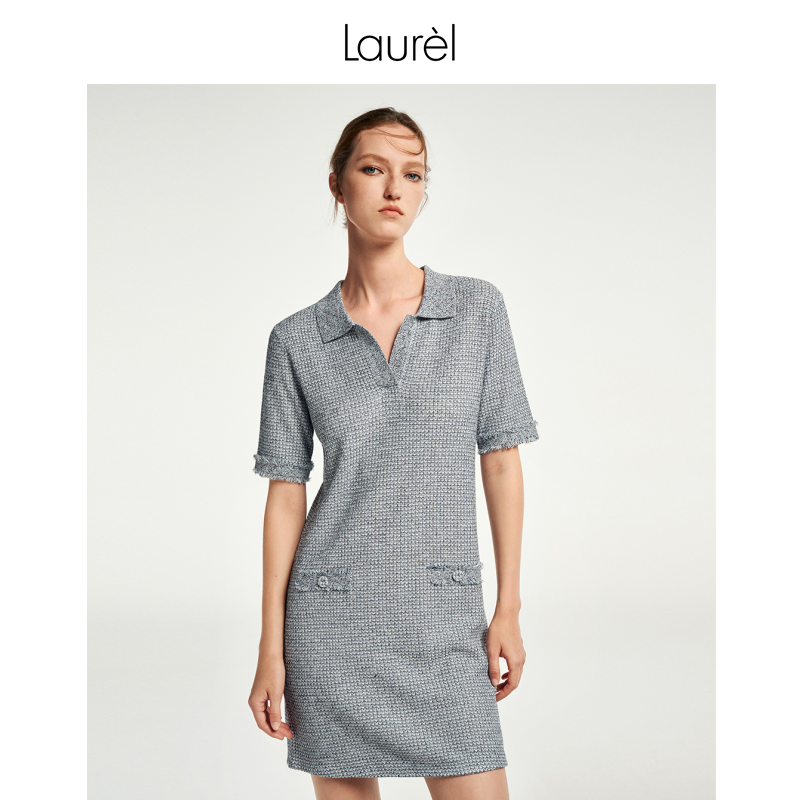 LAUREL丹宁色小香风翻领连衣裙