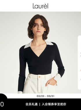 【山羊绒】Laurel劳芮新款航海撞色交叠V领针织衫LWD343M01300
