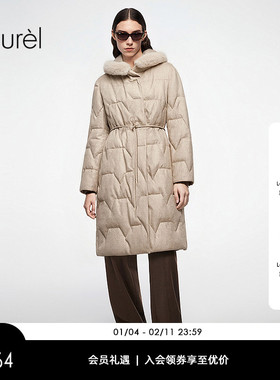 【丝驼绒】Laurel劳芮新款连帽毛领长款羽绒服LWD366L01400
