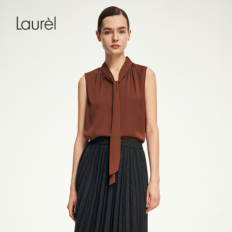 【桑蚕丝】Laurel劳芮25春新可露丽无袖飘带真丝上衣LWD355C02500