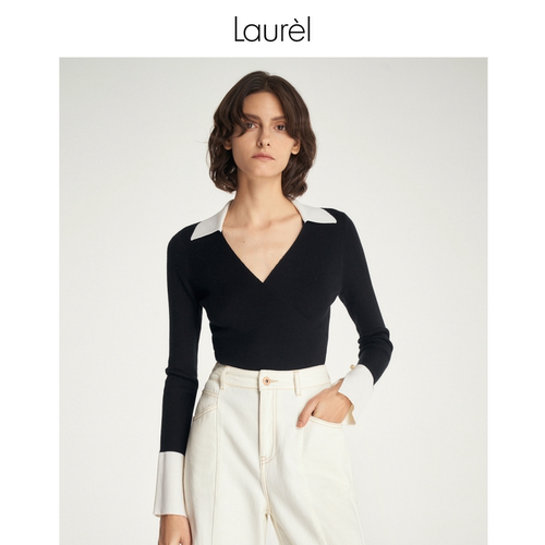 LAUREL极致灰全羊毛条纹直筒裤