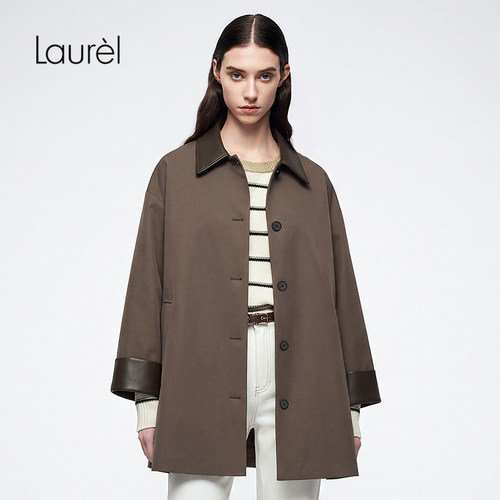 【锦纶】Laurel劳芮26早秋款巴恩风拼接翻领风衣LWD366W08100