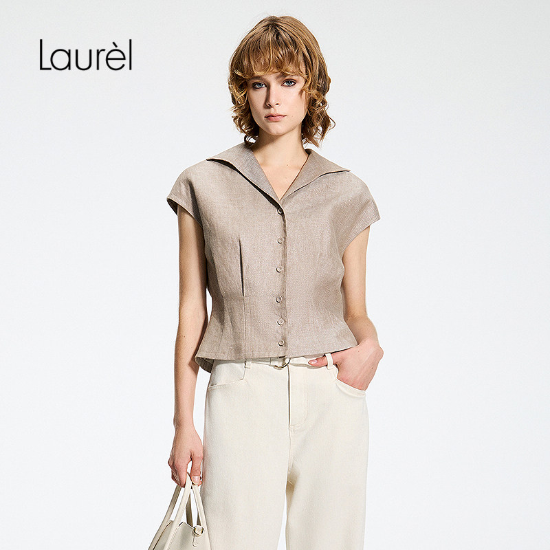 【亚麻】Laurel劳芮26夏新款流金亚麻束腰短款衬衫LWL372C01300