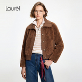 Laurel劳芮26春新款 绵羊毛 毛织翻领皮毛一体外套LWD371R00300