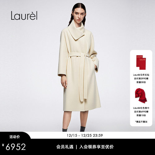 【绵羊毛】Laurel劳芮25秋新款大翻领系带收腰大衣LWD364D04700