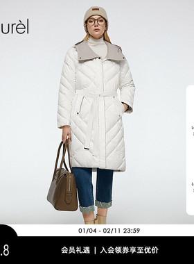 【白鹅绒】Laurel劳芮新款菱格连帽长款羽绒服LWD366L02800