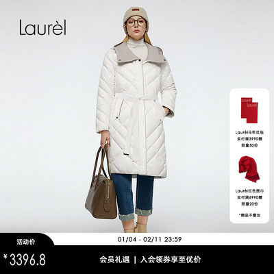 【白鹅绒】Laurel劳芮新款菱格连帽长款羽绒服LWD366L02800