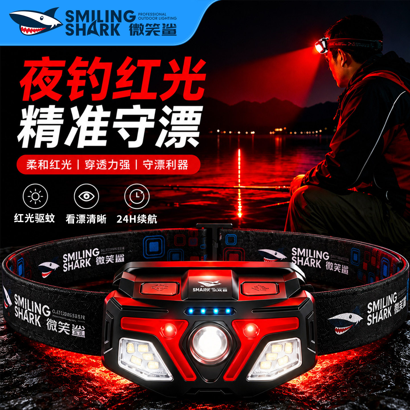 红光头灯钓鱼专用感应超长续航头戴式强光2026新款夜钓超亮驱蚊小