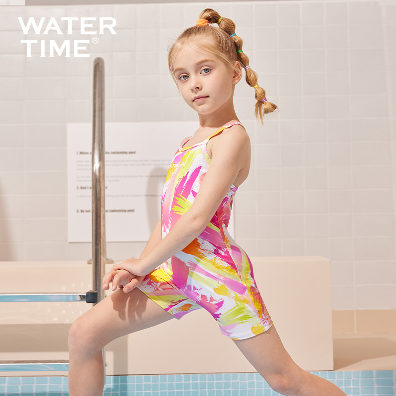 WATERTIME儿童泳衣女孩中大童连体三角比赛竞速专业训练速干泳衣