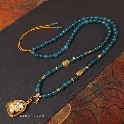 原创新中式复古项链蓝水翡翠泰国佛牌链子吊坠配绳唐卡毛衣链