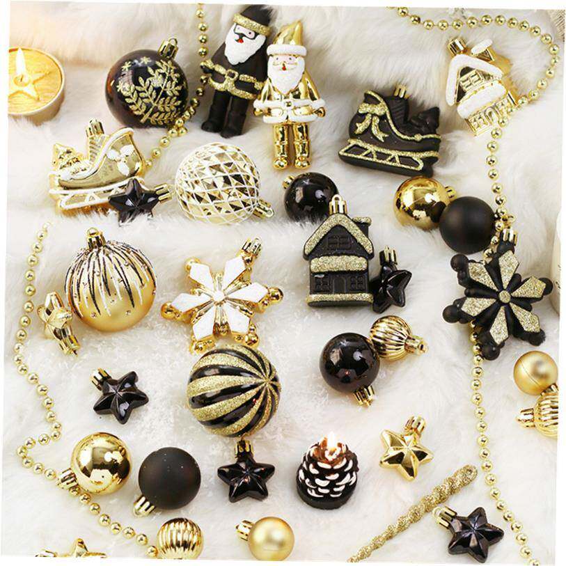 50Pcs Black Gold Painted Christmas Ball Set Ornaments
