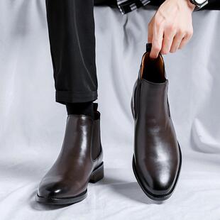 Black Leather Chelsea8100 Boots for Men Business Ankle Boots