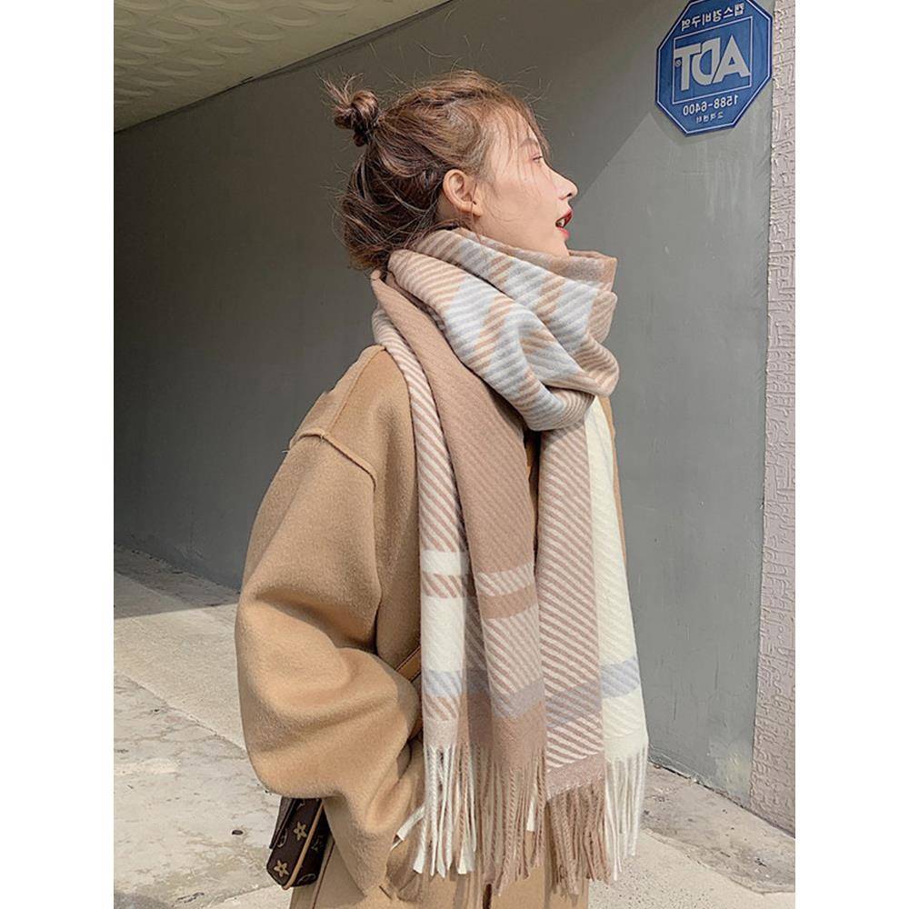 New 2023 Women Scarf Autumn Winter Vintage Preppy Style Plai