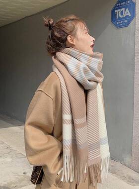 New 2023 Women Scarf Autumn Winter Vintage Preppy Style Plai