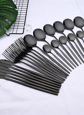 24pcs Black Western Dinnerware Set Stainless Steel Cutlery S
