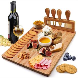 Bamboo Wood Cheese Cutting Board Cheese Slicer Fork Knife