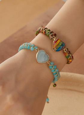Multicolor Natural Stone Beads Heart Bracelet for Women Men0