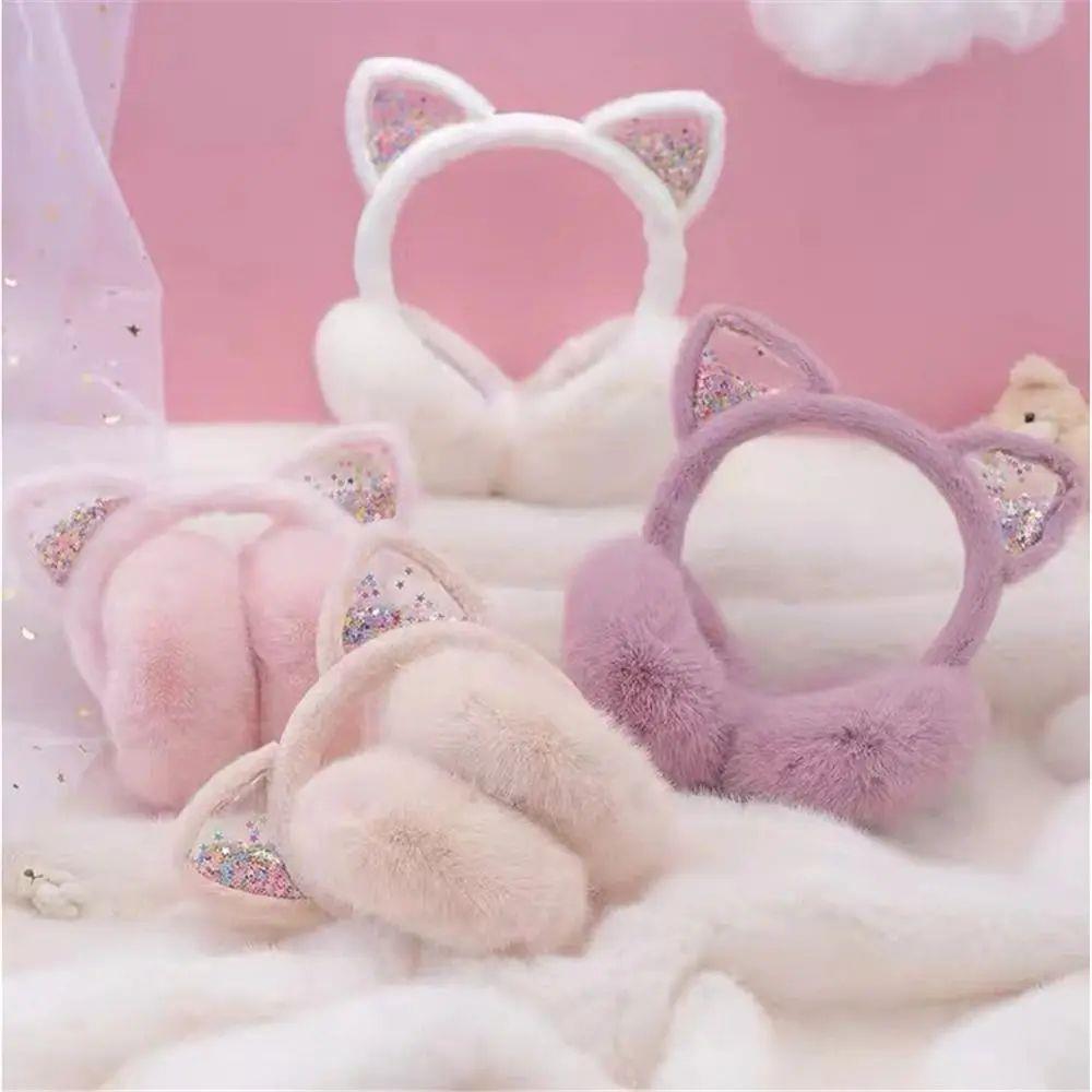 Cute Cat Ears Earmuffs Soft & Warm Sequins Animal Ear Warmer