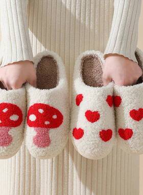 Warm Winter House Slippers Short Plush for Girl Women Cute F