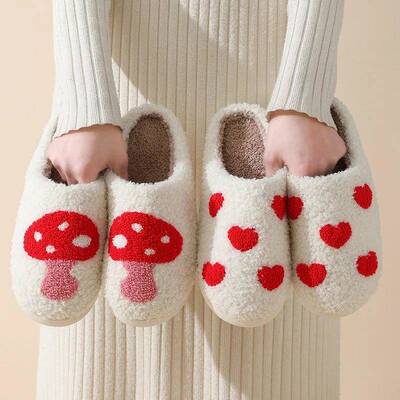 Warm Winter House Slippers Short Plush for Girl Women Cute F