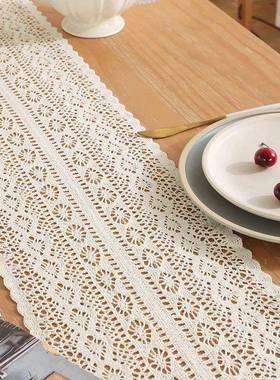 Vintage Beige Table Runner Christmas Crochet Lace Cotton Ble