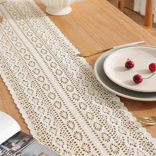 Runner Christmas Crochet Vintage Cotton Table Lace Ble Beige