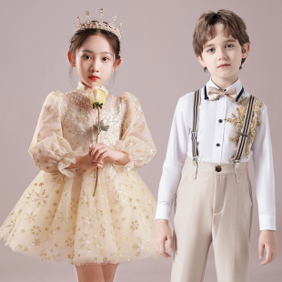 儿童大合唱演出服小学生朗诵表演服男童主持人礼服套装 女童蓬蓬裙